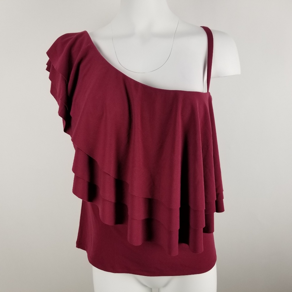 Cupio Dark Redwood Ruffle Top NWT